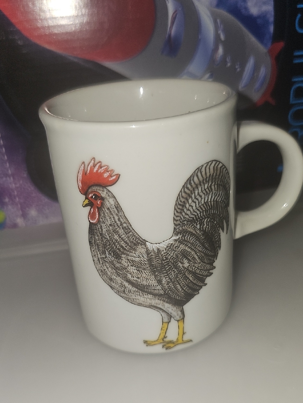 White Ceramic Mug with Rooster Illustration - White